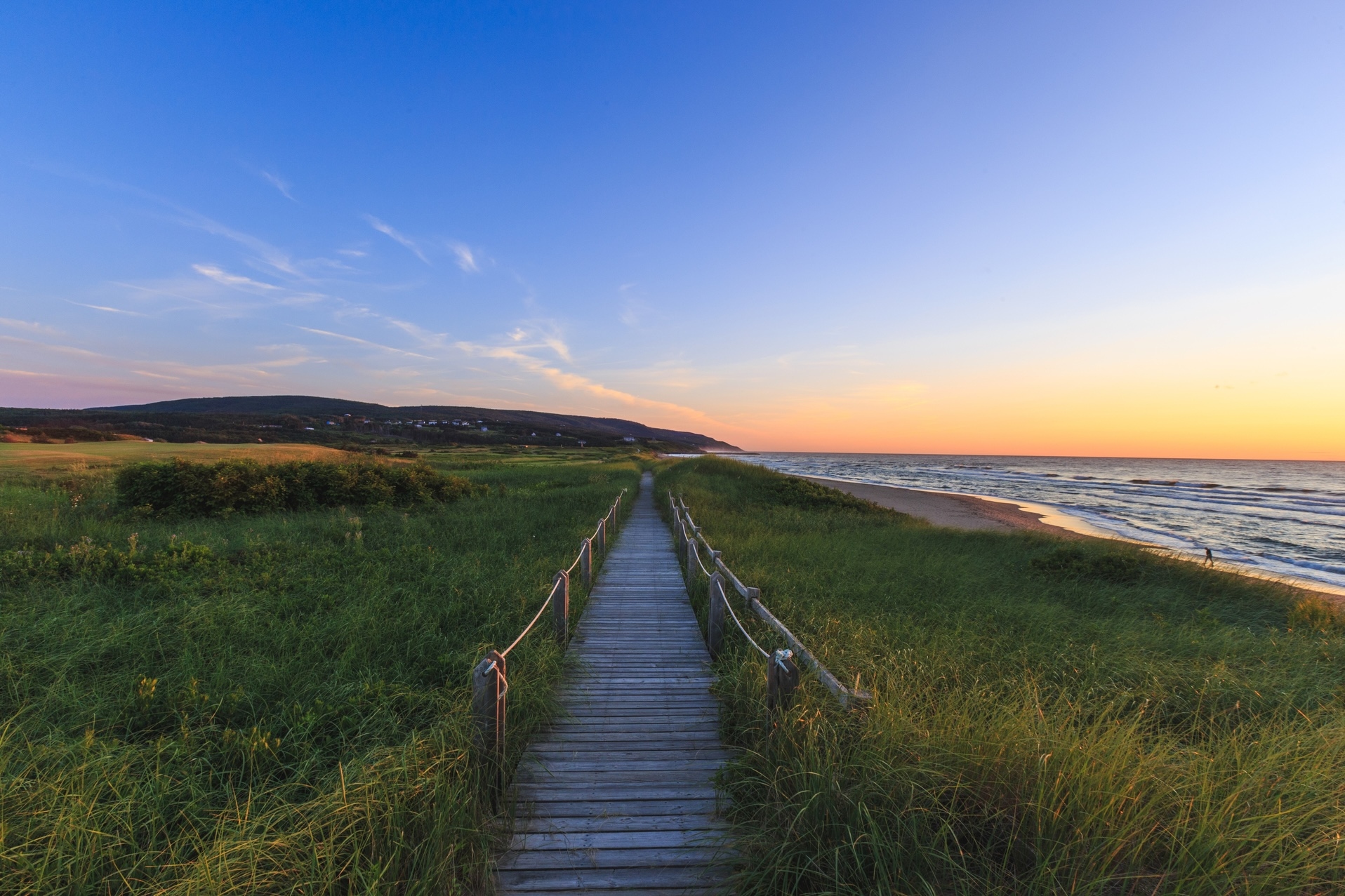 Inverness Beach Trail at dawn with the ocean in the background